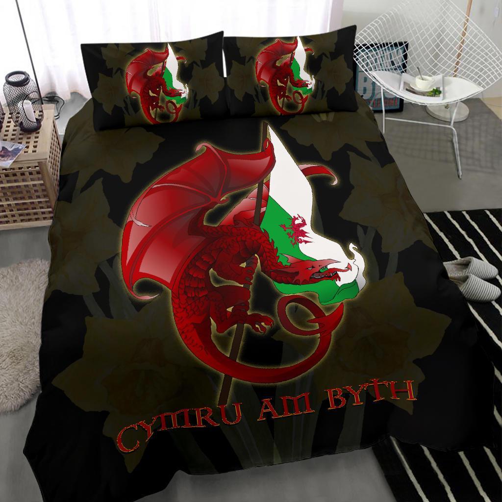 Welsh Bedding Set - Welsh Myth Dragon Red and Wales Flag Daffodil - Vibe Hoodie Shop