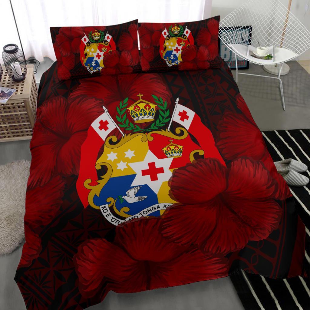 Tonga Coat Of Arm Hibiscus Bedding Set - Ah - Vibe Hoodie Shop