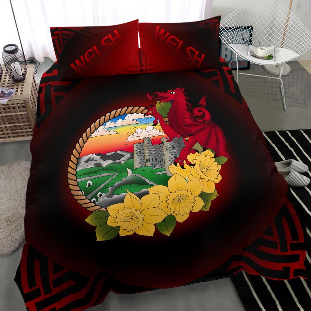 Welsh Bedding Set - Wales Dragon and Daffodil - Vibe Hoodie Shop