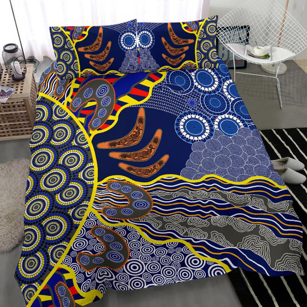 Aboriginal Bedding Set, Australian Boomerang Dot Painting Art - Vibe Hoodie Shop