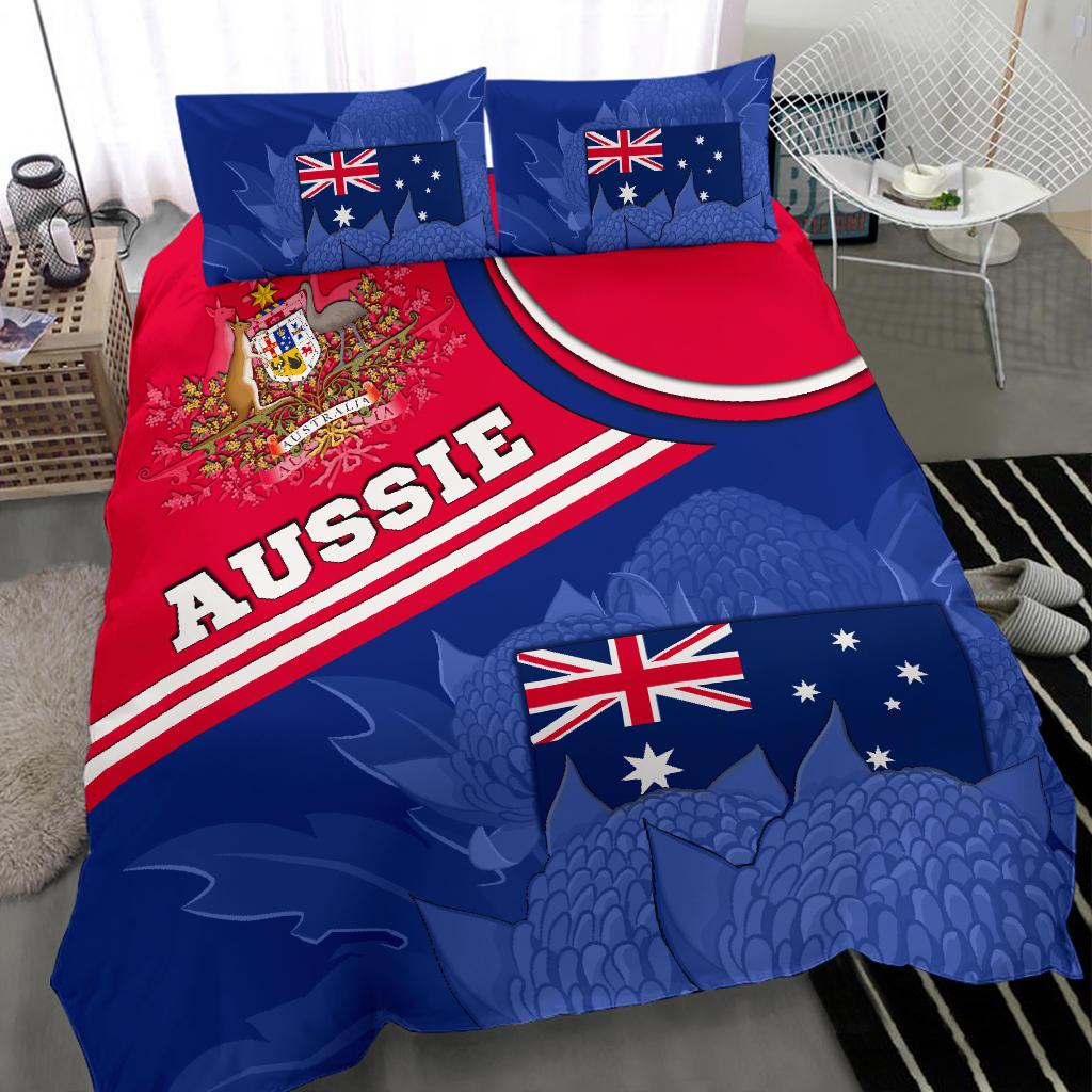 Bedding Set - Aus Flag and Coat of Arms Bedding Set Waratah Flowers - Vibe Hoodie Shop