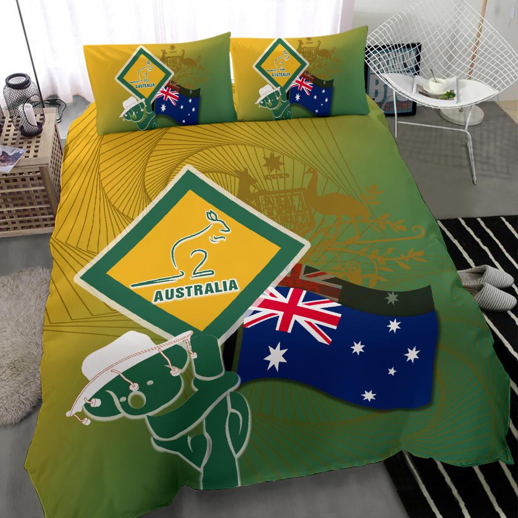 Bedding Sets - Aus Flag and Coat Of Arms Bedding Set Kangaroo and Koala Sign - Vibe Hoodie Shop