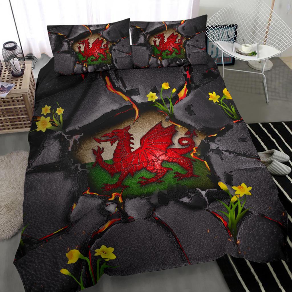 Wales Bedding Set - Welsh Dragon Daffodil Lava - Vibe Hoodie Shop