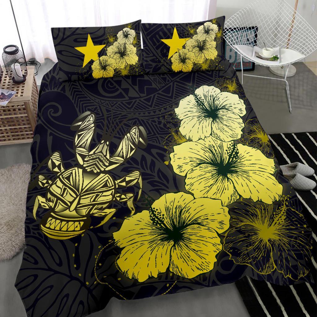 Niue Hibiscus Turtle Polynesian Bedding Set - Style Gold - Vibe Hoodie Shop