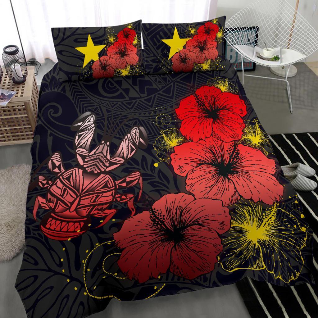 Niue Hibiscus Turtle Polynesian Bedding Set - Style Red - Vibe Hoodie Shop