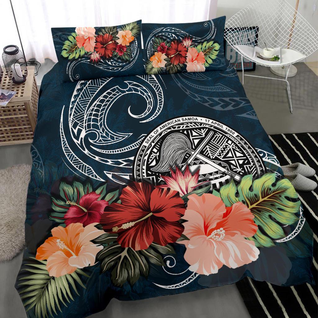 American Samoa Bedding Set Hibiscus Polynesian Wave Duvet Cover - Vibe Hoodie Shop