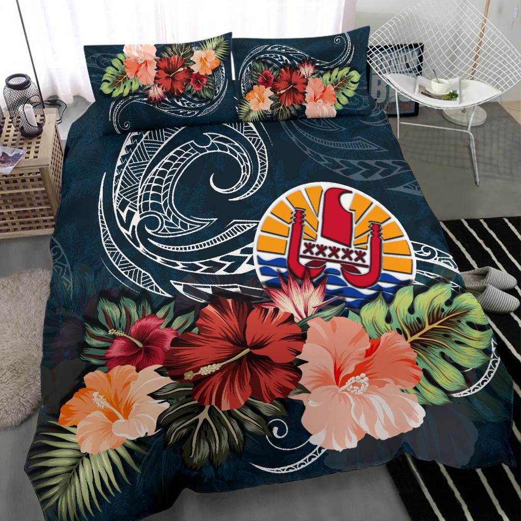 Tahiti Bedding Set Tahitian Hibiscus Polynesian Wave Coat Of Arms Duvet Cover - Vibe Hoodie Shop