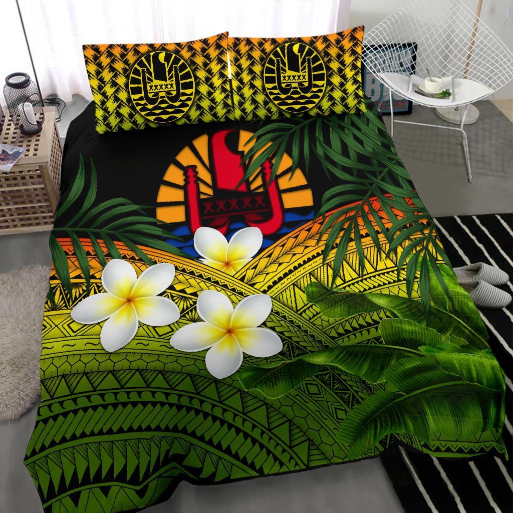 Tahiti Bedding Set, Polynesian Plumeria Banana Leaves Reggae - Vibe Hoodie Shop