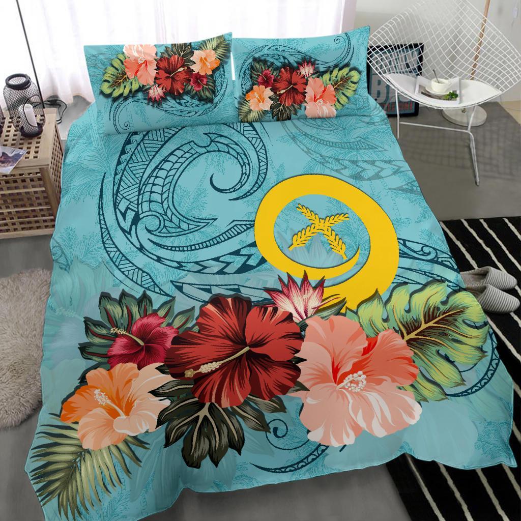 Vanuatu Bedding Set Hibiscus Polynesian Wave Duvet Cover Blue - Vibe Hoodie Shop