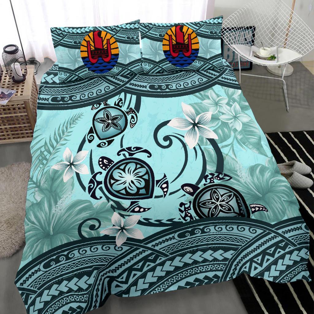 Tahiti Bedding Set - Polynesian Turtle Plumeria Blue - Vibe Hoodie Shop