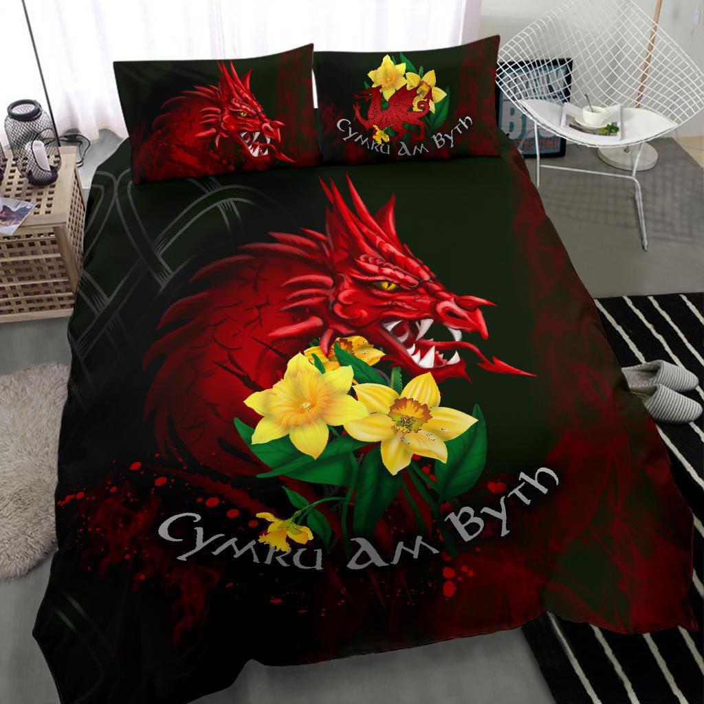 Wales Bedding Set, Cymru Am Byth Welsh Dragon Daffodil - Vibe Hoodie Shop