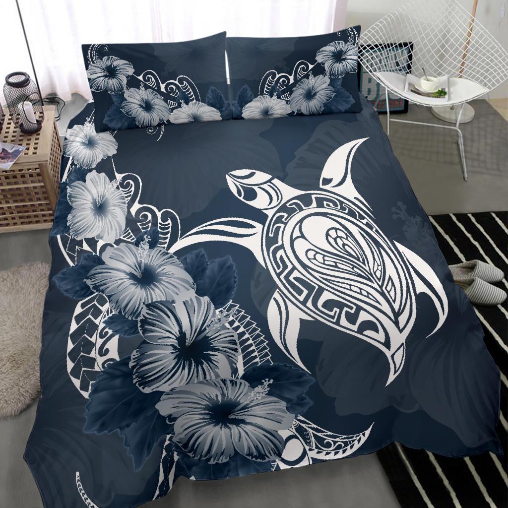 Turtle Bedding Set Polynesian And Hibiscus Duvet Cover - Vibe Hoodie Shop