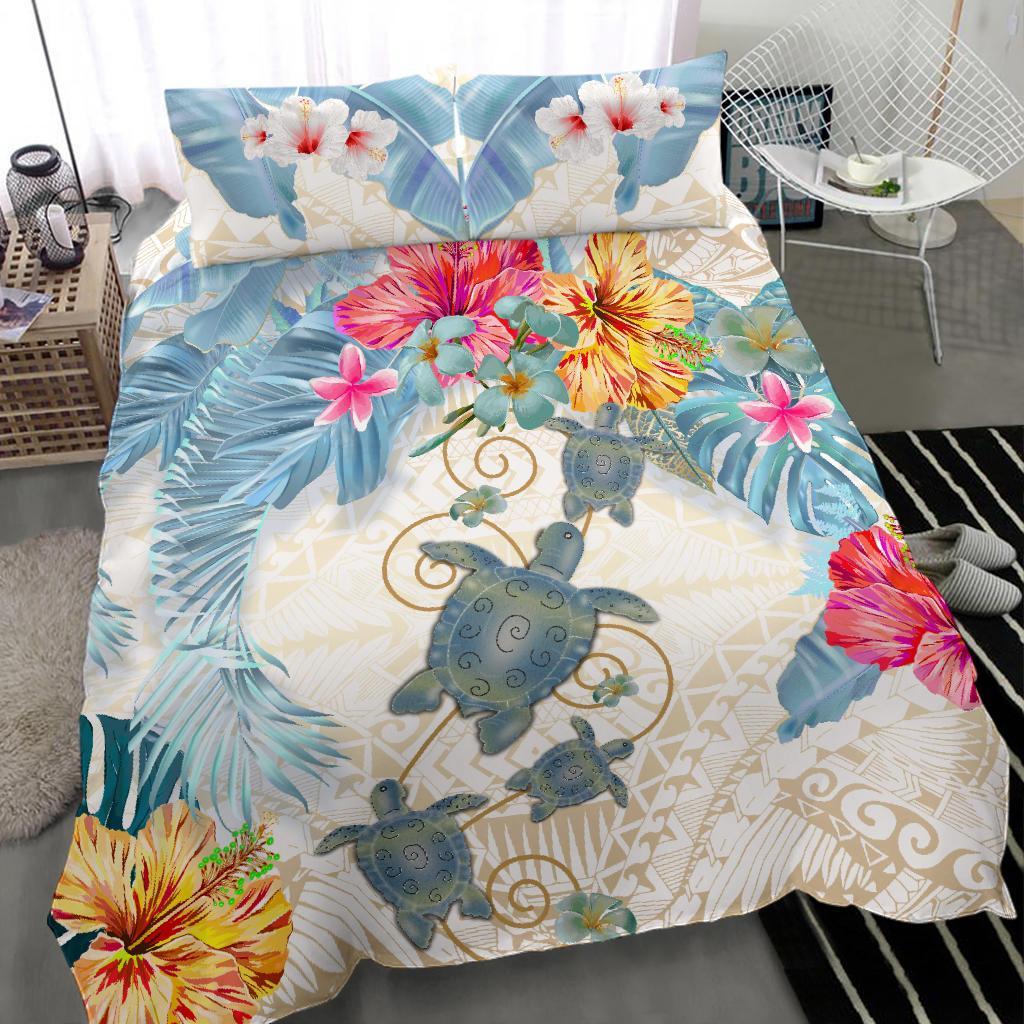 Turtle Bedding Set Hibiscus And Palm Leaf - Vibe Hoodie Shop