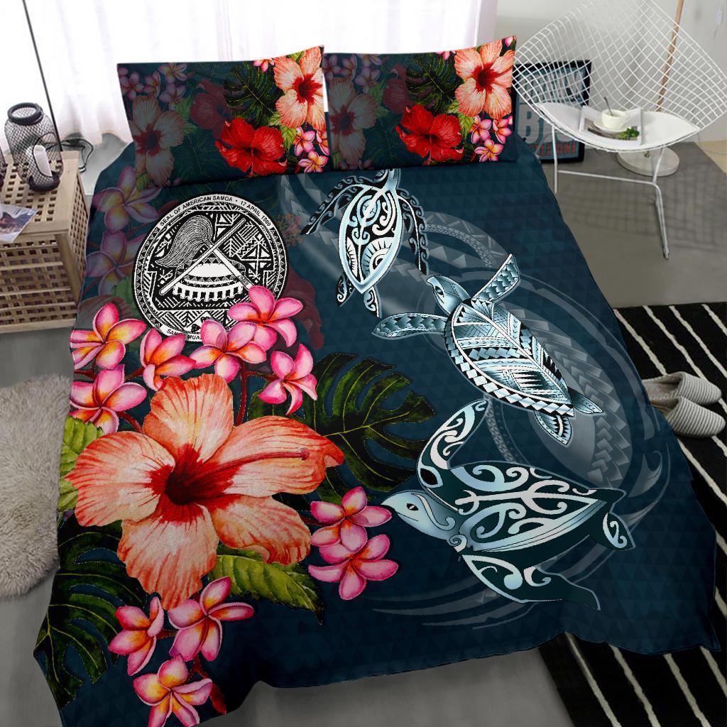 American Samoa Bedding Set - Polynesian Turtle Tropical Plumeria - Vibe Hoodie Shop