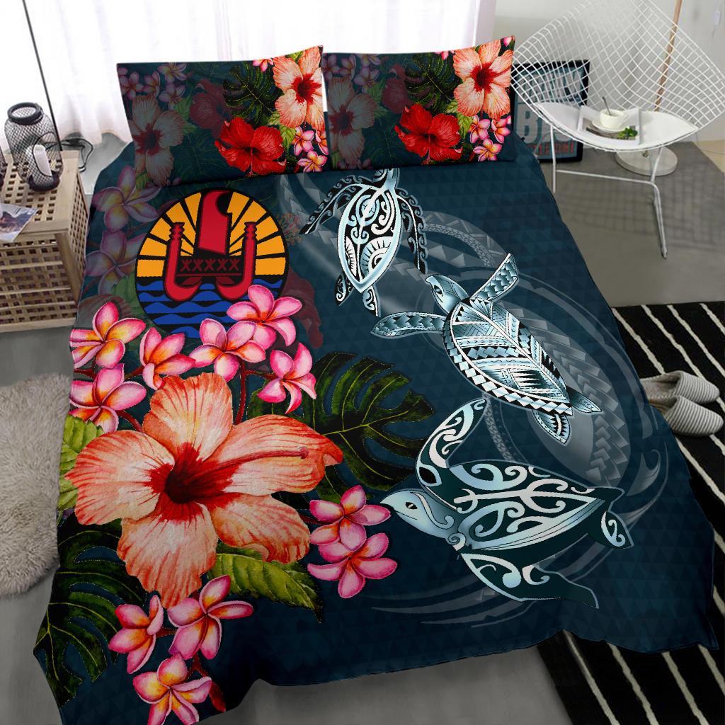 Tahiti Bedding Set - Polynesian Turtle Tropical Plumeria - Vibe Hoodie Shop