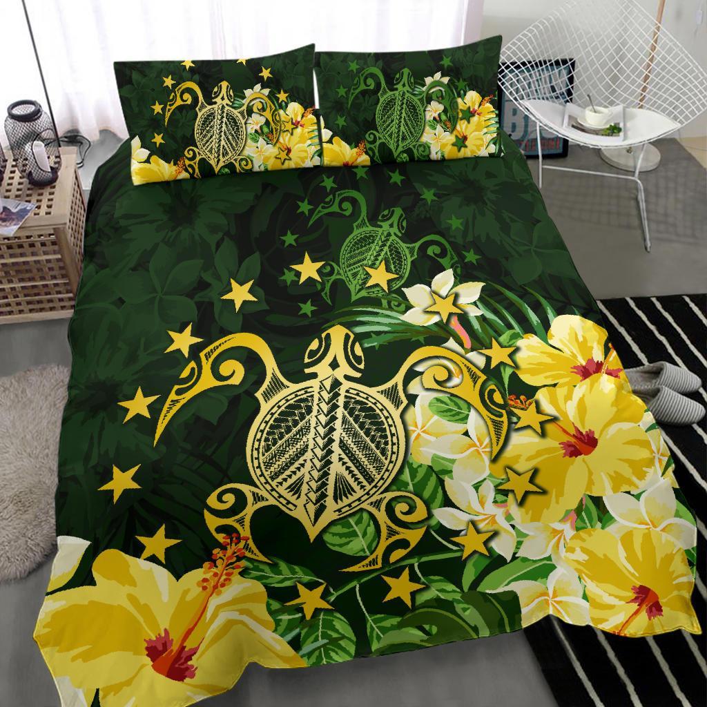 Cook Islands Polynesian Turtles Green Yellow Bedding Set - Vibe Hoodie Shop