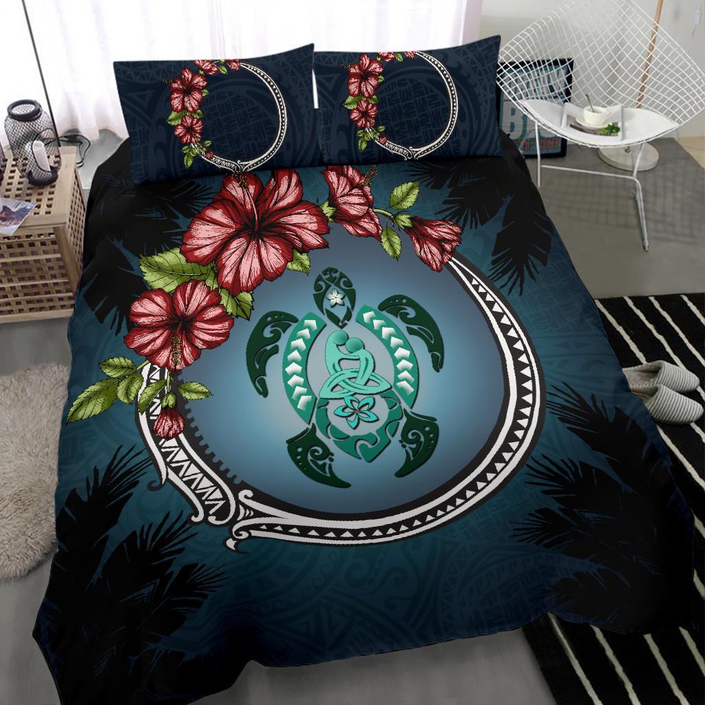 Polynesian Bedding Set - Polynesian Ohana Turtle Hibiscus Mother Son - Vibe Hoodie Shop