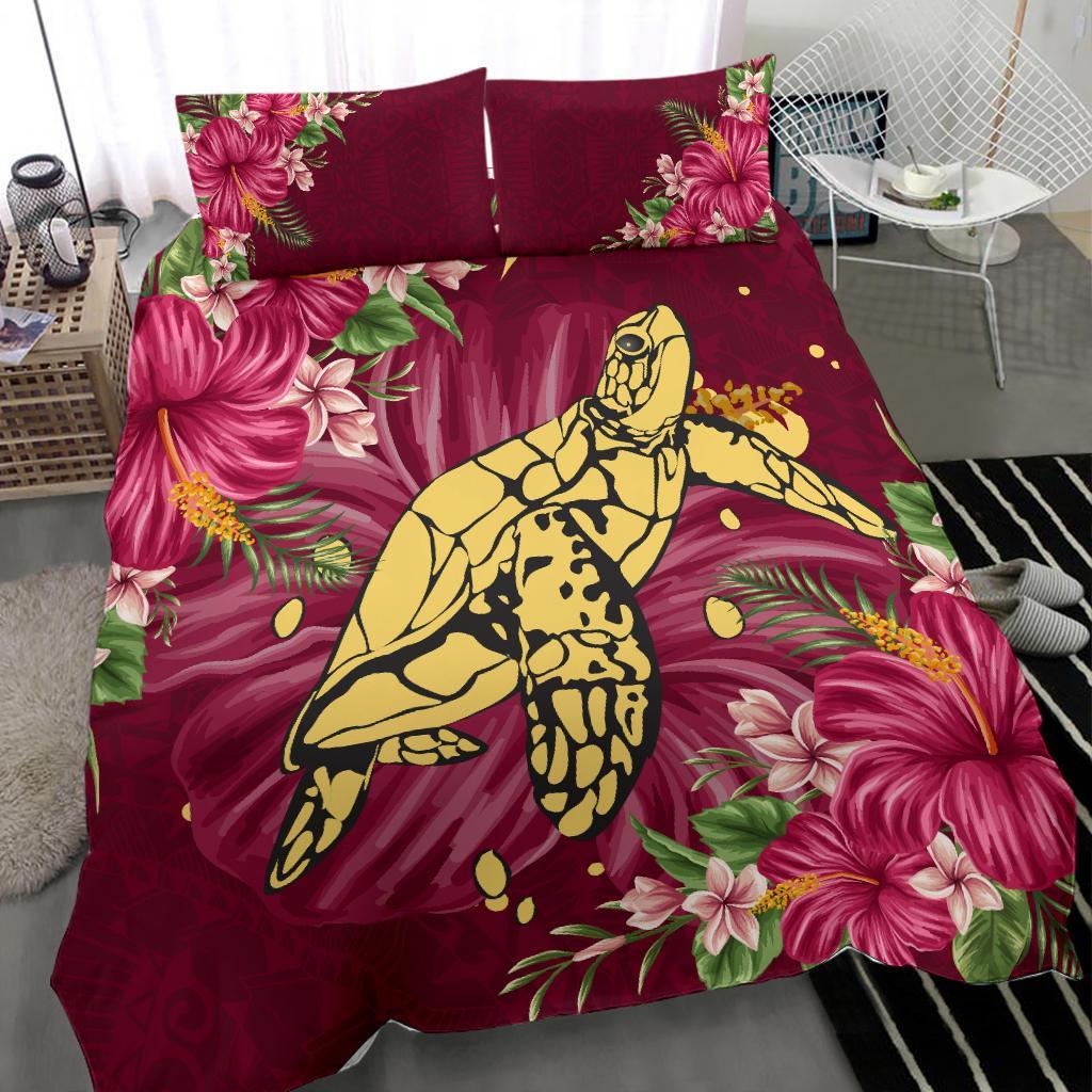 Polynesian Bedding Set - Turtle Polynesian Hibiscus - Vibe Hoodie Shop