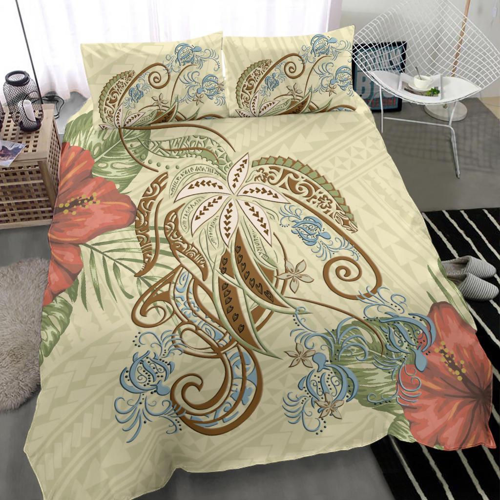 Polynesian Tribal Turtle Flowers Bedding Set - Canary - Vibe Hoodie Shop