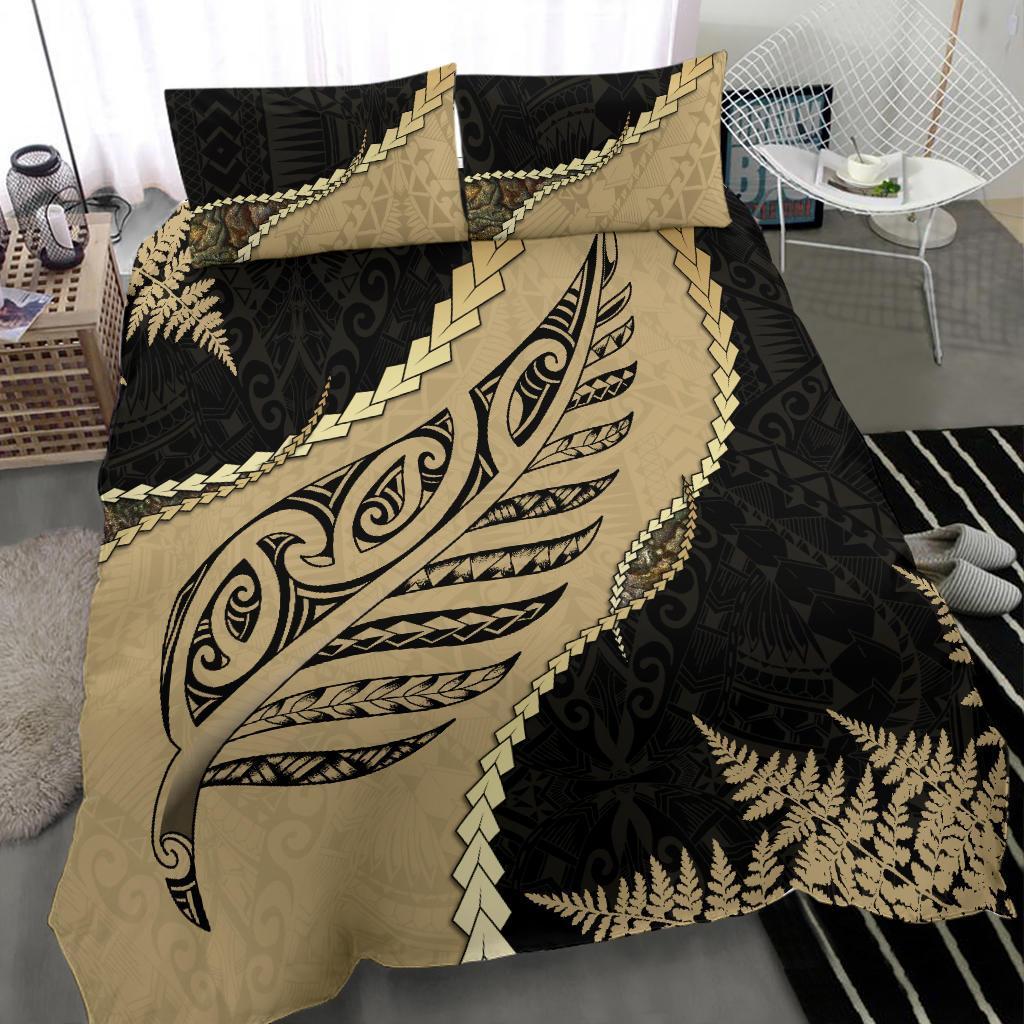 Paua Shell Maori Silver Fern Bedding Set, Golden - Vibe Hoodie Shop