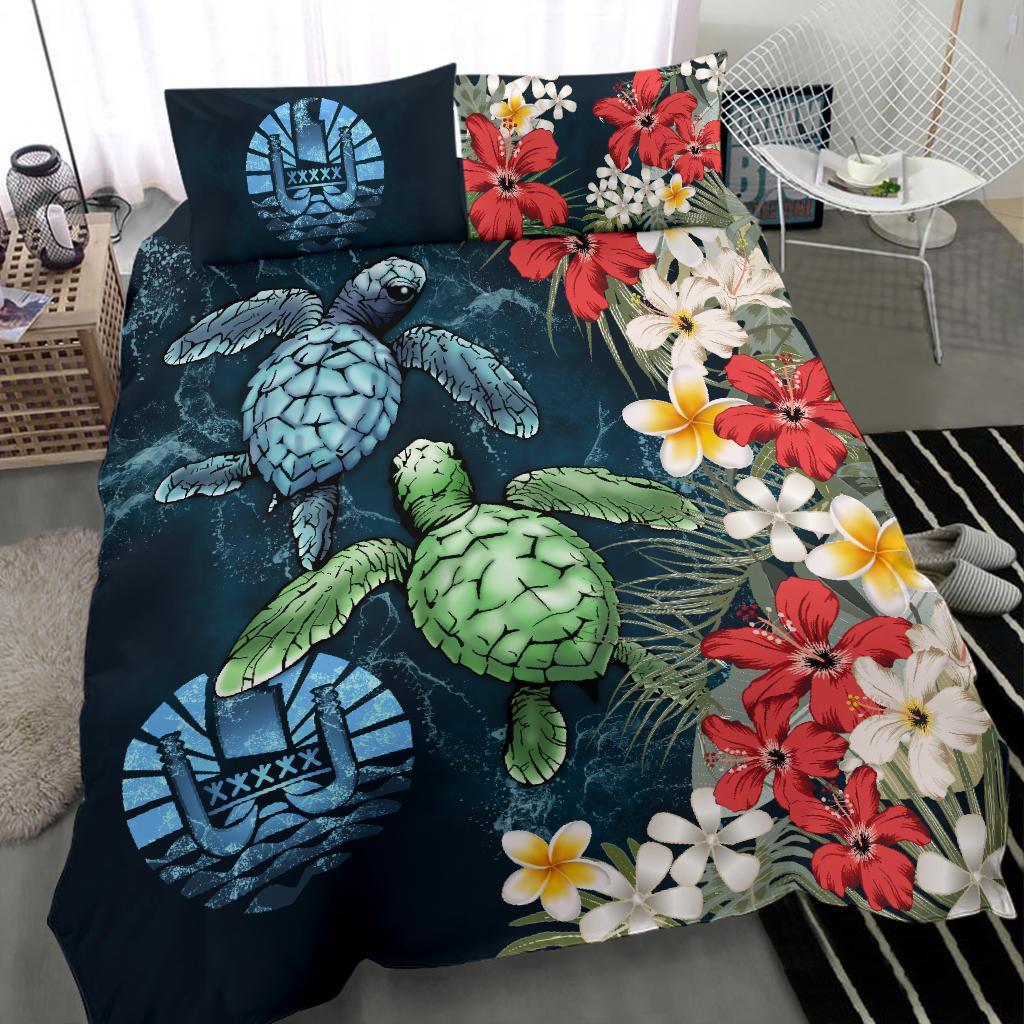 Tahiti Bedding Set - Sea Turtle Tropical Hibiscus And Plumeria - Vibe Hoodie Shop