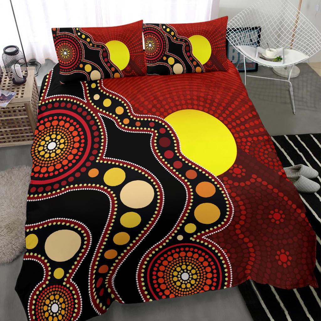 Aboriginal Bedding Set, Australia Aboriginal Lives Matter Flag Circle Dot Painting Art Bedding Set - Vibe Hoodie Shop