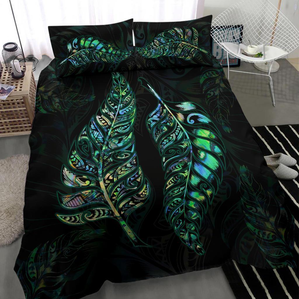 New Zealand Silver Fern Couple Bedding Set Paua Shell - Vibe Hoodie Shop