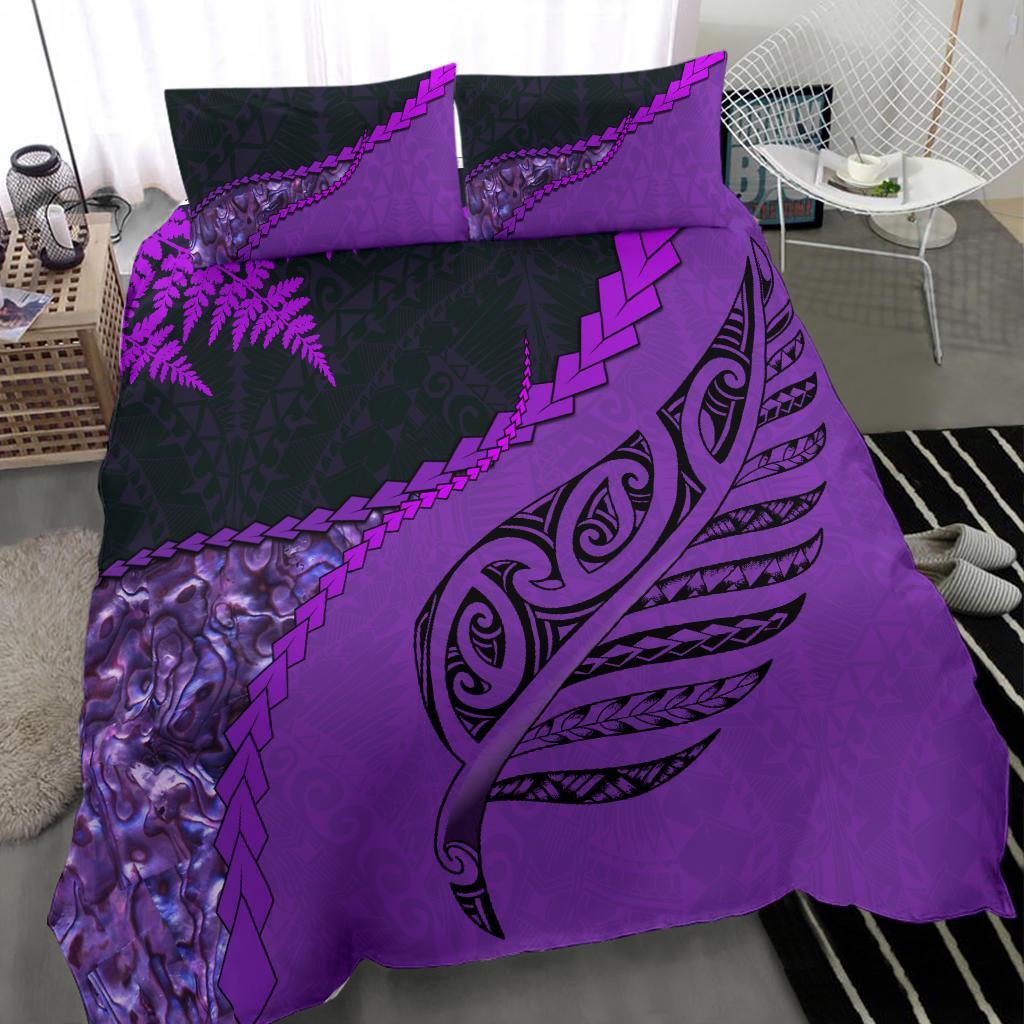 Paua Shell Maori Silver Fern Bedding Set, Purple - Vibe Hoodie Shop