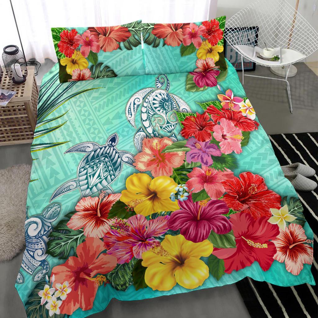 Turtle Polynesian Bedding Set Hibiscus Polynesian Colorful - Vibe Hoodie Shop