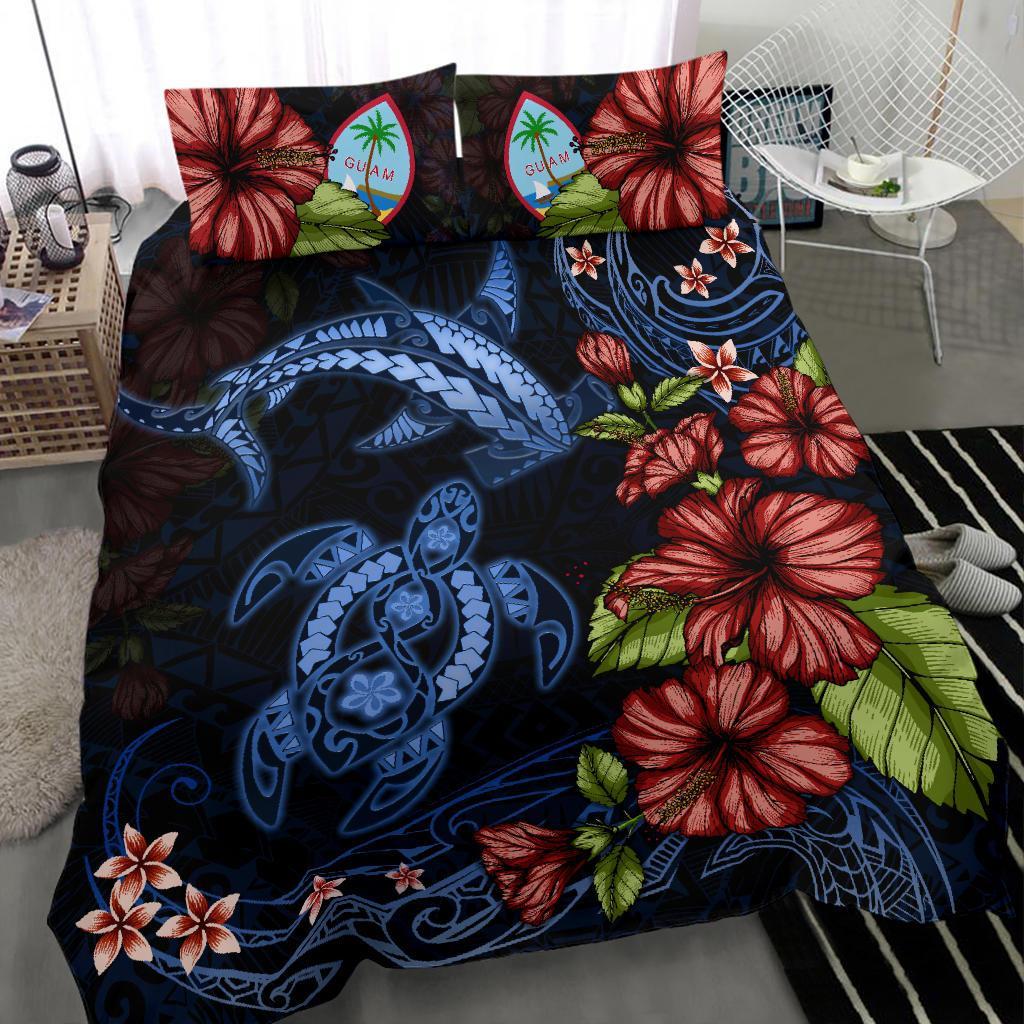 Guam Bedding Set Turtle And Shark Polynesian Hibiscus - Vibe Hoodie Shop