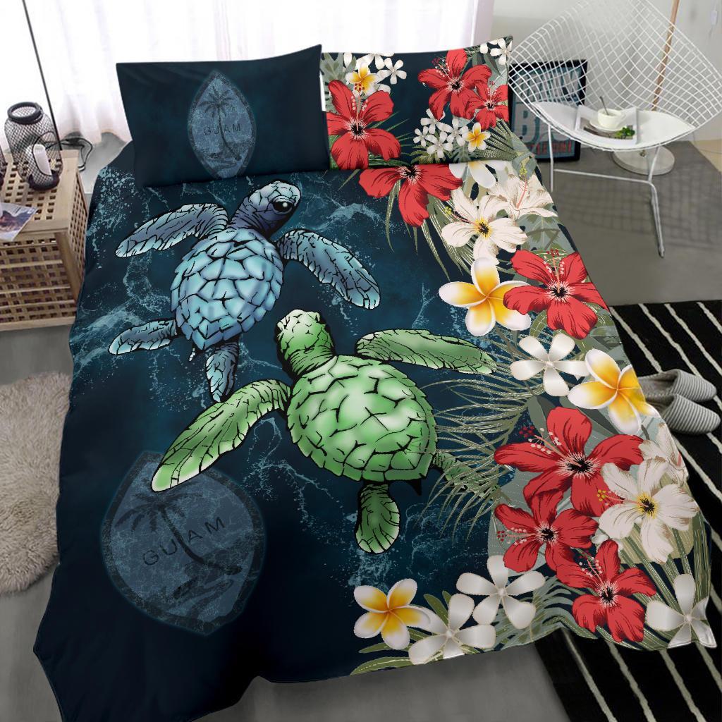 Guam Bedding Set - Sea Turtle Tropical Hibiscus And Plumeria - Vibe Hoodie Shop