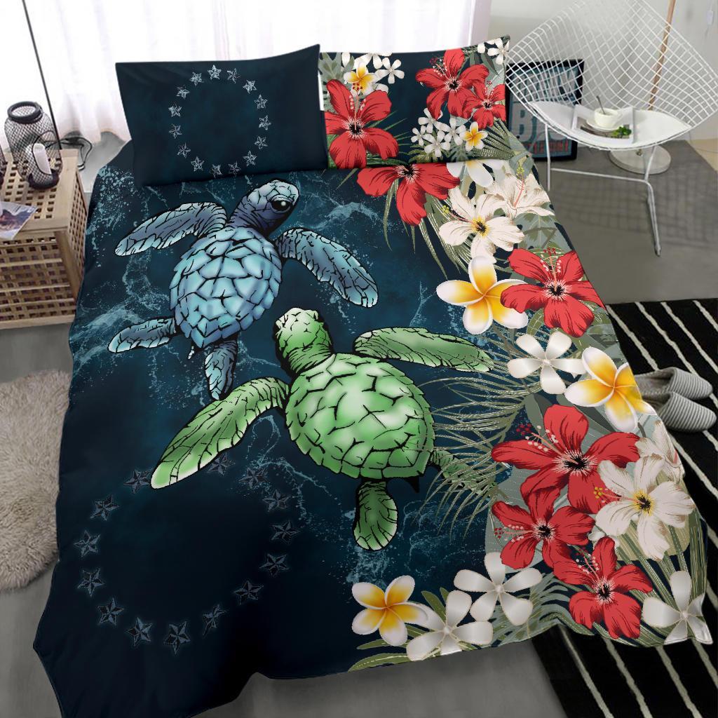 Cook Islands Bedding Set - Sea Turtle Tropical Hibiscus And Plumeria - Vibe Hoodie Shop