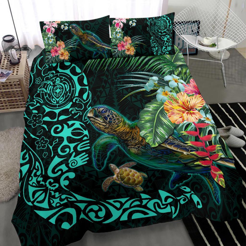 Tiki Polynesian Bedding Set Turtle Hibiscus - Vibe Hoodie Shop