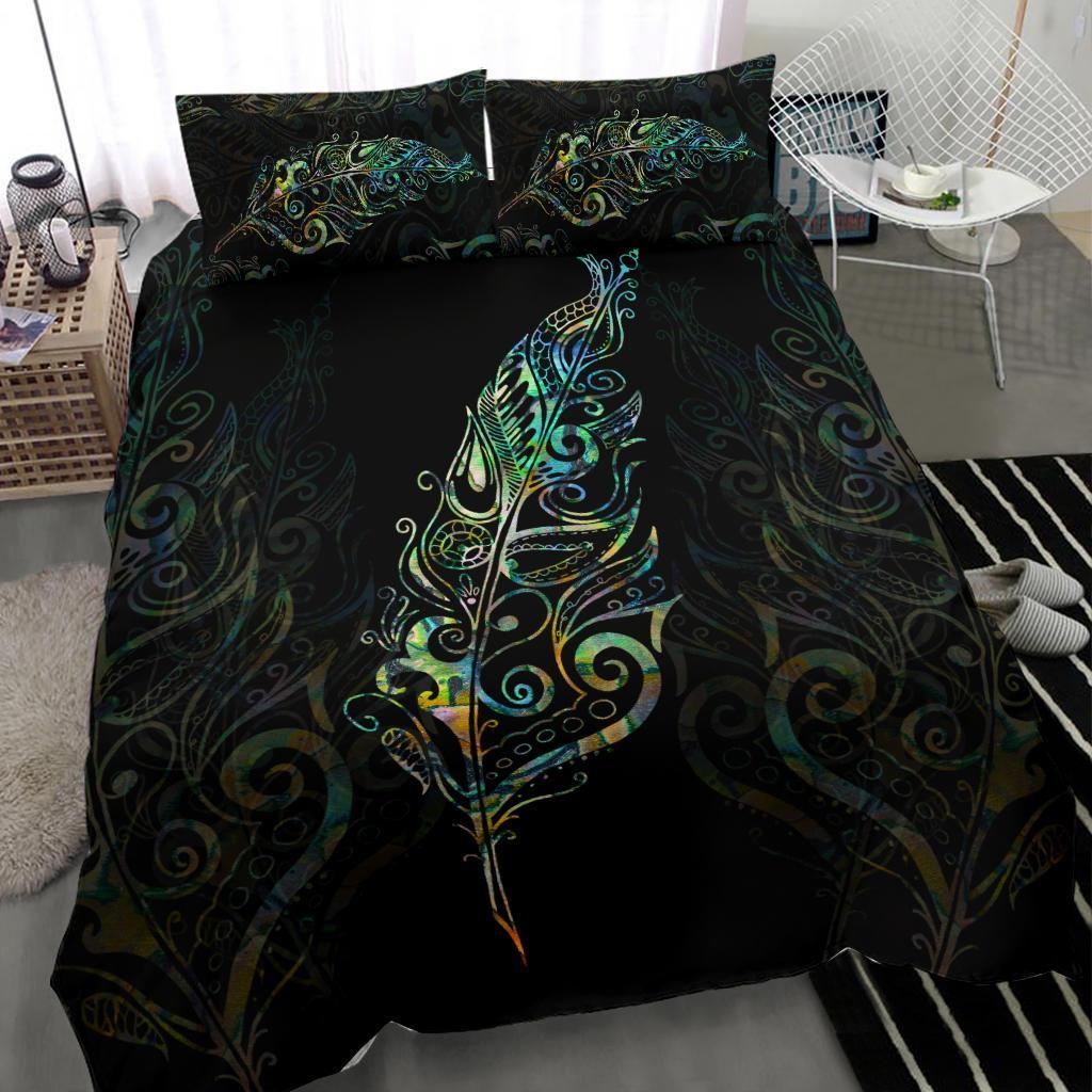 Light Silver Fern New Zealand Bedding Set, Paua Shell - Vibe Hoodie Shop