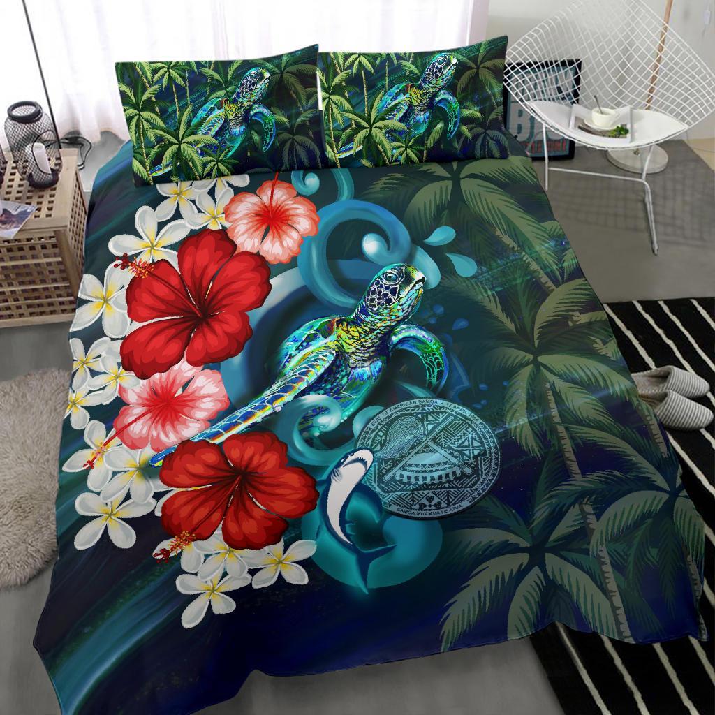 American Samoa Bedding Set - Ocean Turtle Coconut Tree And Hibiscus - Vibe Hoodie Shop