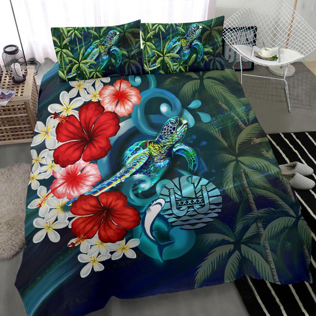 Tahiti Bedding Set - Ocean Turtle Coconut Tree And Hibiscus - Vibe Hoodie Shop