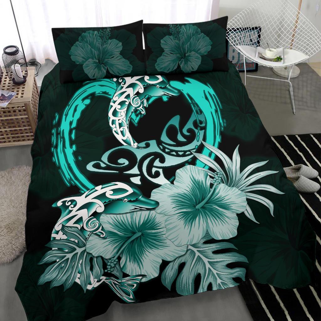 Polynesian Bedding Set I Love Dophins Duvet Cover Hibiscus - Vibe Hoodie Shop