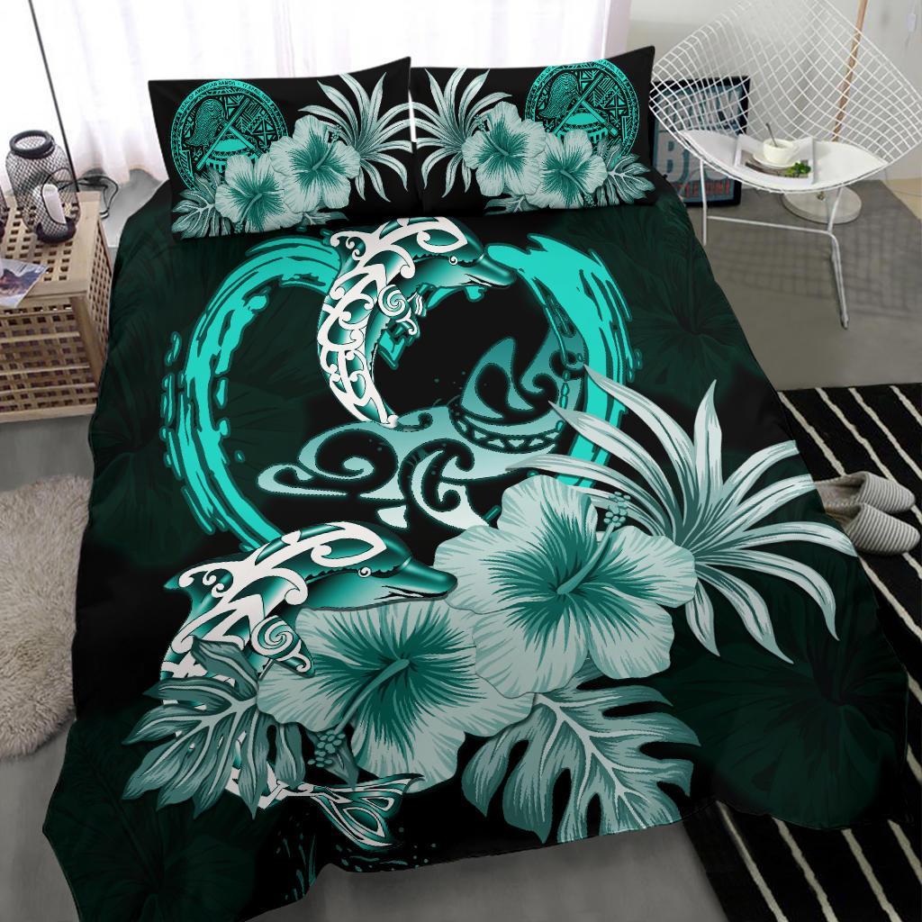 American Samoa Bedding Set I love Dolphins Hibiscus - Vibe Hoodie Shop