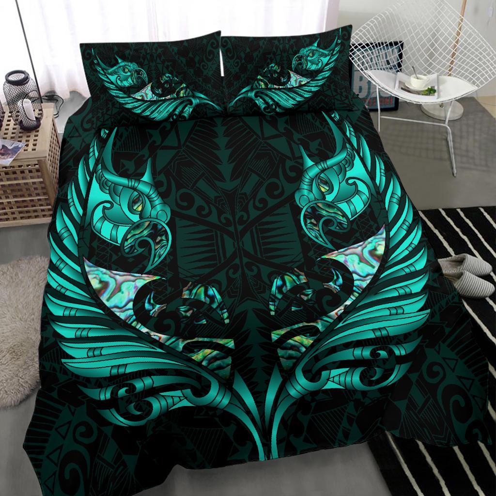 New Zealand Bedding Set Manaia Paua Fern Wing - Turquoise - Vibe Hoodie Shop