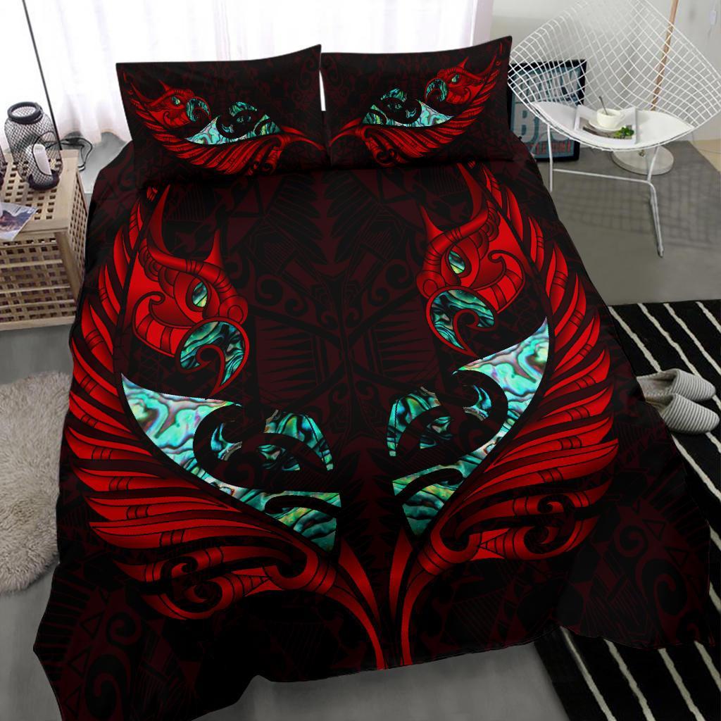 New Zealand Bedding Set Manaia Paua Fern Wing - Red - Vibe Hoodie Shop