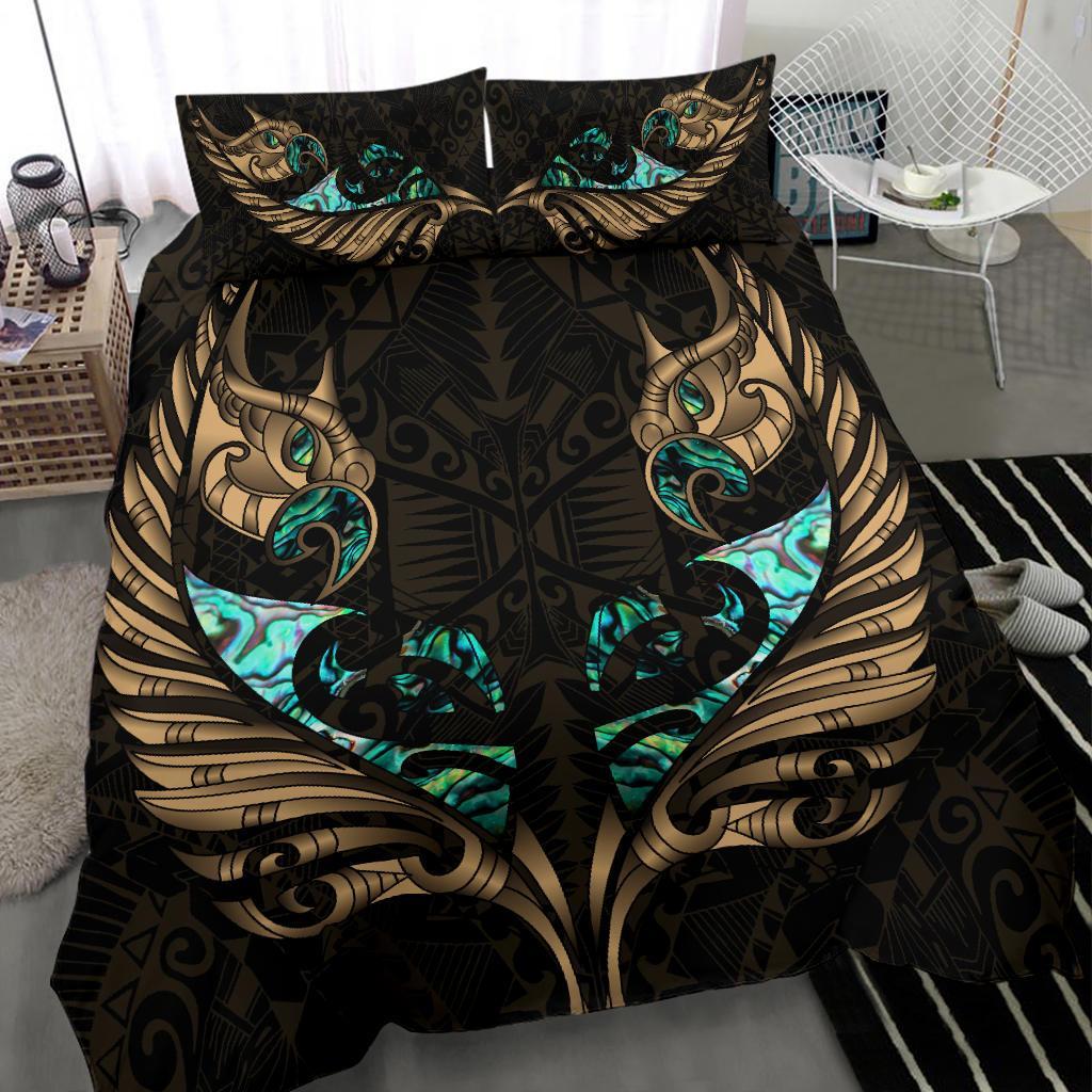 New Zealand Bedding Set Manaia Paua Fern Wing - Gold - Vibe Hoodie Shop