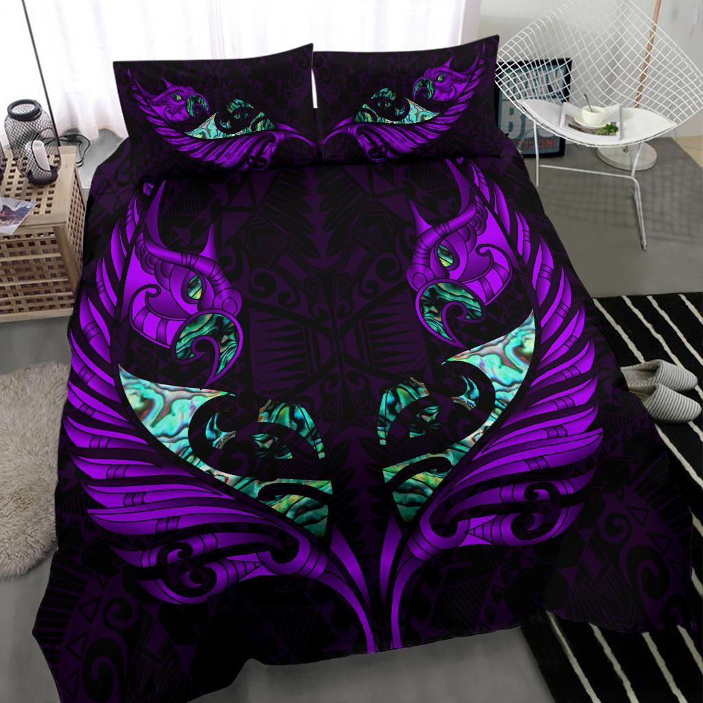 New Zealand Bedding Set Manaia Paua Fern Wing - Violet - Vibe Hoodie Shop