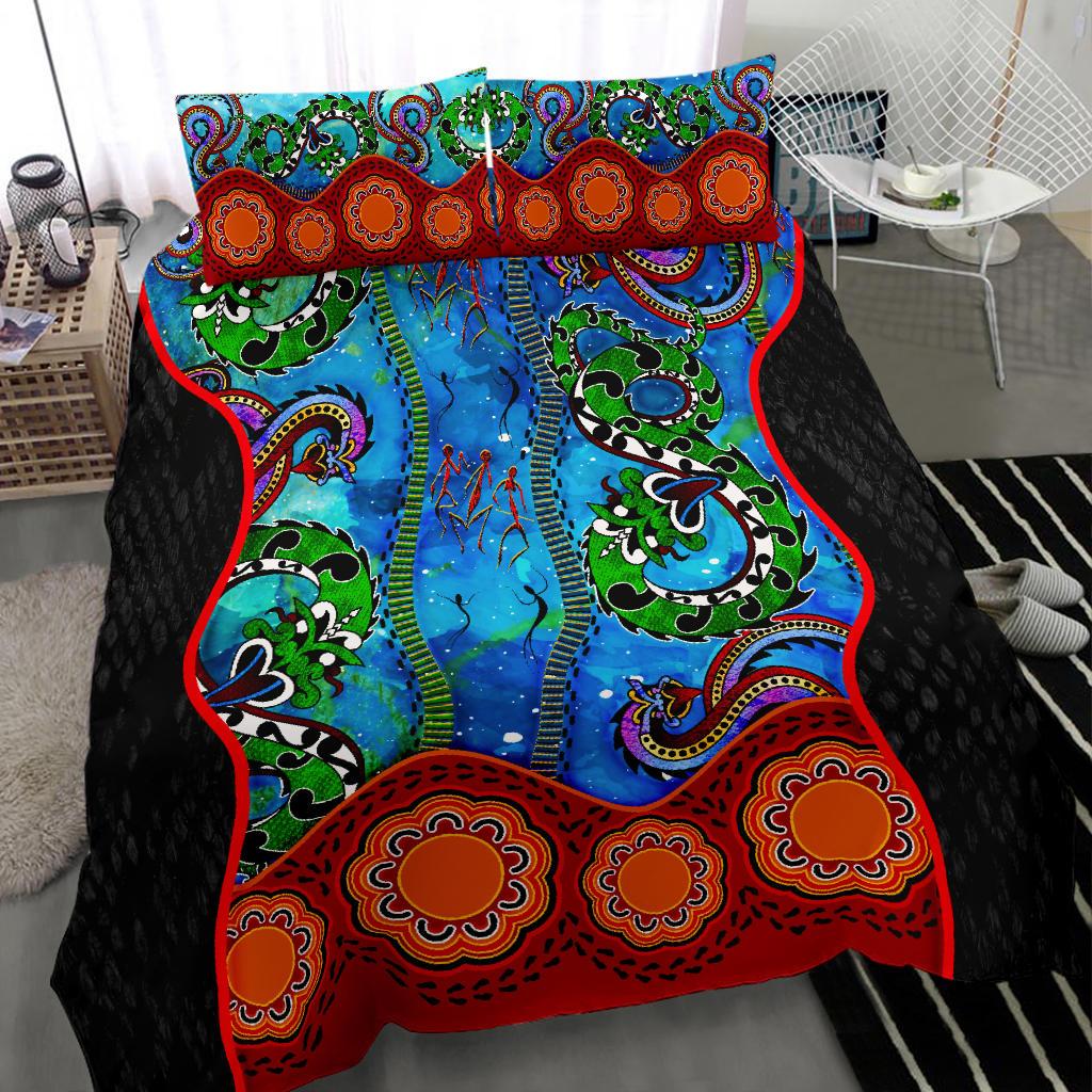 Aboriginal Bedding Set - Aussie Indigenous Patterns Blue - Vibe Hoodie Shop