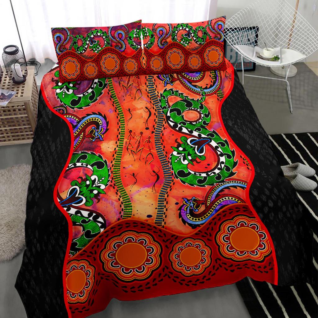 Aboriginal Bedding Set - Aussie Indigenous Patterns Orange - Vibe Hoodie Shop