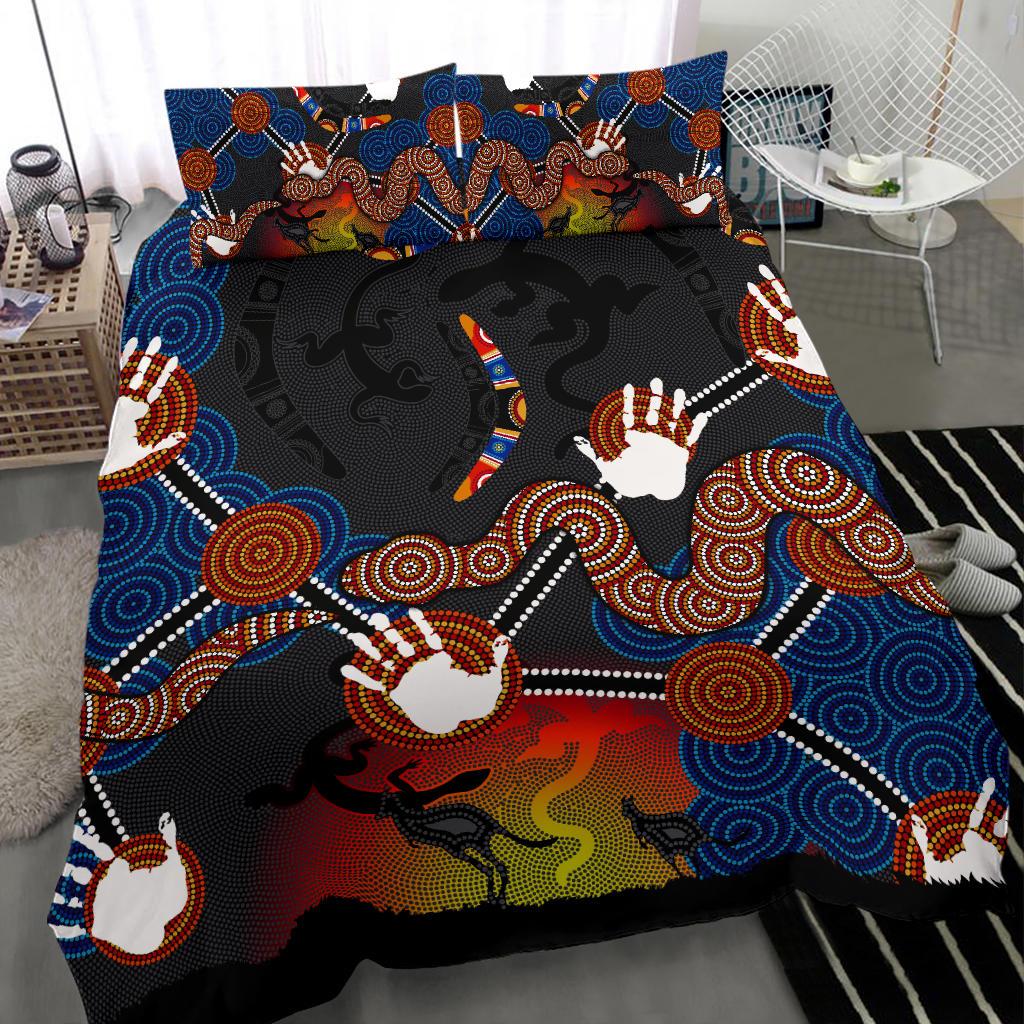 Aboriginal Bedding Set, Australian Boomerang and Snake Indigenous Art - Vibe Hoodie Shop