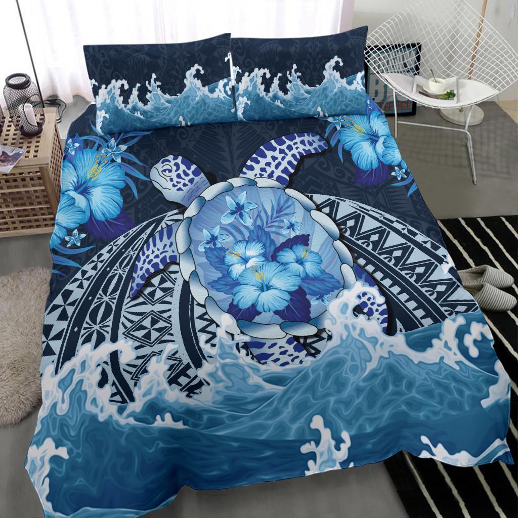 Polynesian Turtle Hibiscus The Blue Sea Bedding Set - Vibe Hoodie Shop