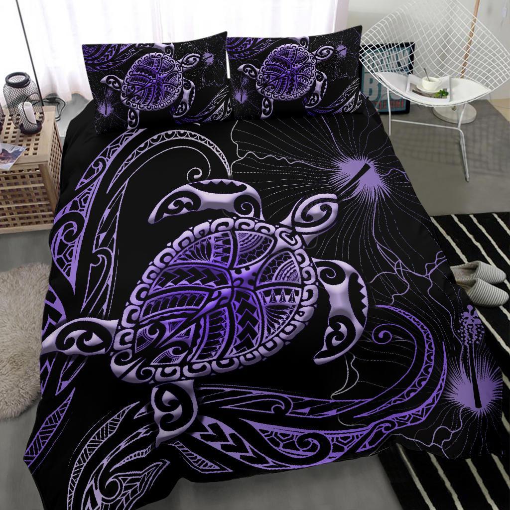 Polynesian Bedding Set Turtle Mix Hibiscus - Purple - Vibe Hoodie Shop