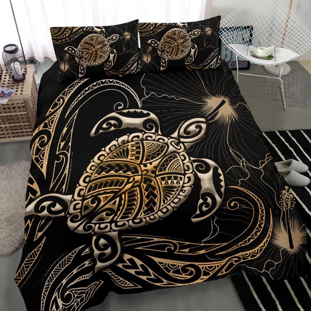 Polynesian Bedding Set Turtle Mix Hibiscus - Gold - Vibe Hoodie Shop