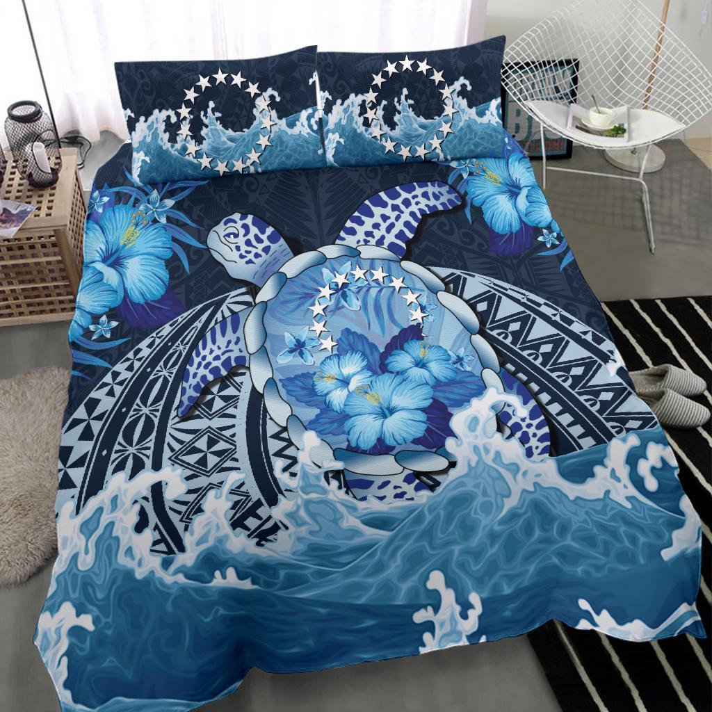 Cook Islands Polynesian Sea Turtle Hibiscus Bedding Set - Vibe Hoodie Shop