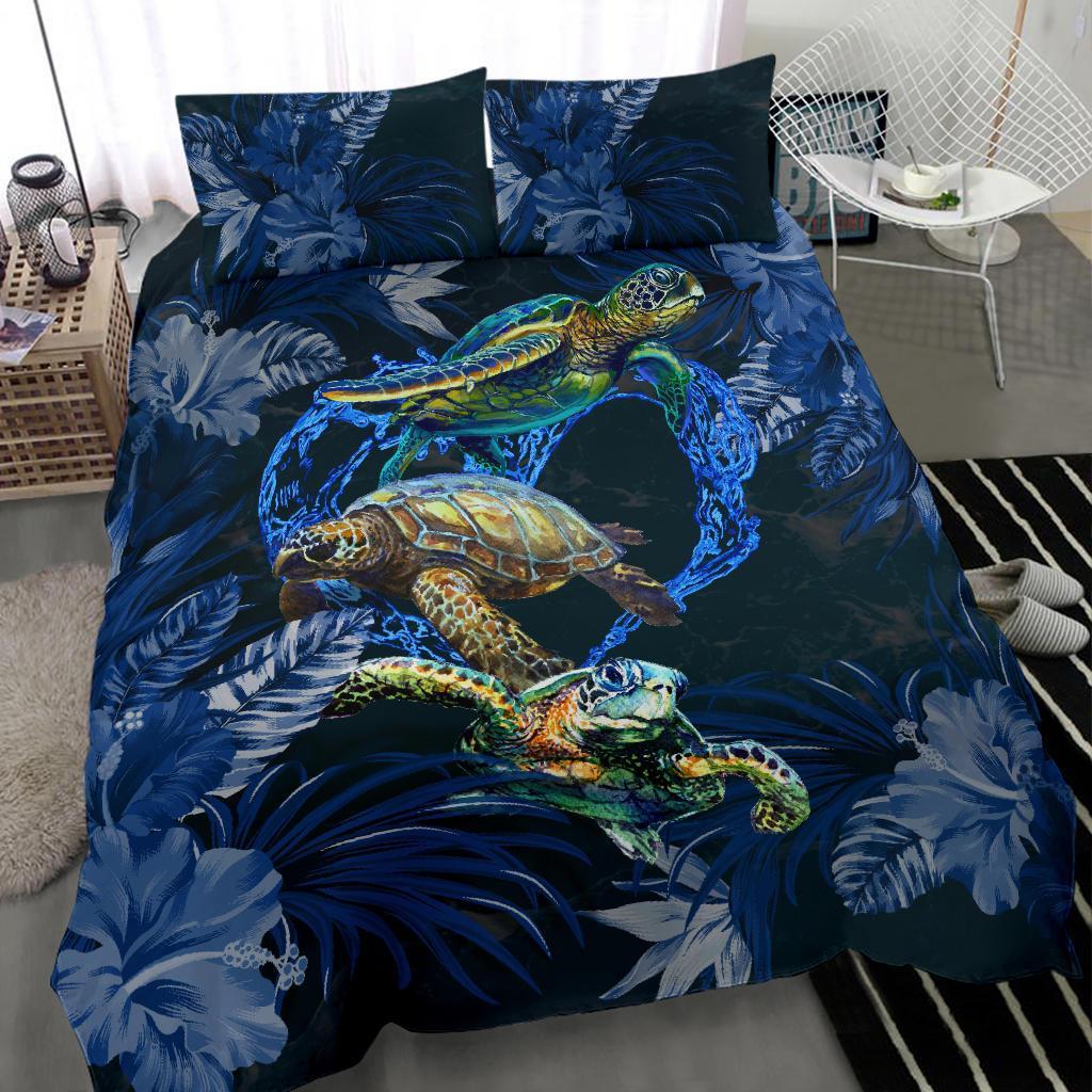 Family Turtles Bedding Set Hibiscus And Sea Water - Vibe Hoodie Shop